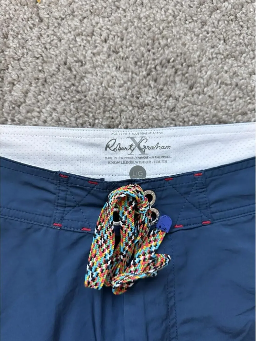 Robert Graham Men's Size Large Cargo Classic‎ Fit Swim Shorts Blue Board Shorts